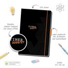 "Timer 2026/27" steht mehrmals auf einem schwarzen Einband mit geometrischem Muster. Größe: 13 x 20 cm. 128 Seiten.