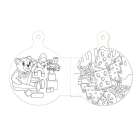 Links ein Teddybär mit Spielzeug, rechts Kekse in Stern- und Quadratform. Beide Illustrationen in runden Rahmen.