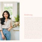 Einleitung: Ein Kochbuch mit einfachen, leckeren, gesunden Rezepten. Frau in Küche lächelt, Zutaten und Pflanzen im Hintergrund.