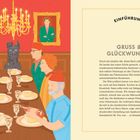 Einführung: Gruss & Glückwunsch. Eine Ess-Hommage an den Charme von Wes Anderson. Links: Zeichnung von Personen am Tisch.