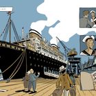 "Hamburg, 13. Mai 1939" zeigt ein großes Passagierschiff "St. Louis" am Hafen, Menschen mit Koffern, Seemänner in Uniformen.