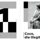 "Coco, die Illegitime" und die Zahl "1". Links Grafikelemente, rechts eine Frau im Profil, sitzend, elegant gekleidet.