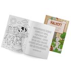 Text: "Verweigere keine Wohltat dem, welchem sie zukommt, wenn es in der Macht deiner Hände liegt, sie zu erweisen! Sprüche 3,27."

Malbuch mit Kind, Kälbchen und Kuh auf einem Bauernhof.