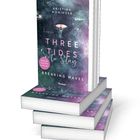 "THREE TIDES to Stay" von Kristina Moninger. Titel mit Surfern über einem welligen, violett-blauen Hintergrund.