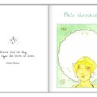 Links: "Wünsche sind nie klug. Das ist sogar das beste an ihnen." - Charles Dickens. Rechts: "Mein Wunschzettel" über einer Illustration.