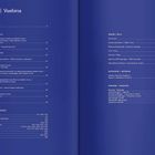 Inhalt und Vsebina in Weiß auf blauem Hintergrund. Links Themen, rechts Werke, Interview und Anhang aufgelistet.