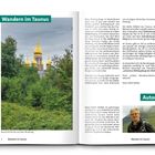 "Wandern im Taunus", "Autor", "Russische Kirche auf dem Neroberg". Foto zeigt Kirche mit goldenen Kuppeln im Wald. Autorbild rechts unten.