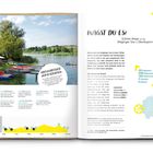 "Wagst du es? Schöne Wege um den Waginger See in Oberbayern. Großartiger Sommerspaß." Links Boote am See.