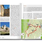 Textfelder beschreiben Tour durch Boulbon mit Details zu Sehenswürdigkeiten. Karte zeigt Route. Foto: historisches Gebäude.