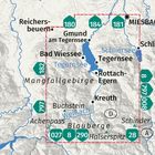 Karte mit Orten: Miesbach, Gmund, Bad Wiessee, Tegernsee; Seen: Tegernsee, Schliersee; Berge: Mangfallgebirge. Rote Begrenzungslinie.