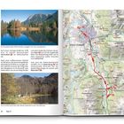 Links Beschreibung eines Wanderwegs mit Fotos. Rechts eine detaillierte Karte von Oberstdorf mit markiertem Wanderpfad.