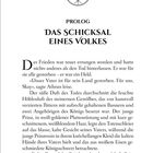 "Prolog: Das Schicksal eines Volkes. Der Frieden war teuer errungen worden." Daneben ein rundes Symbol mit Linien.