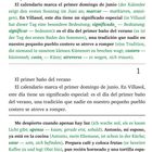 „El primer baño del verano“: Über Sommertraditionen und den ersten Bad-Sonntag im Juni in Villasol; Mischung aus Text und Übersetzungen in Grün.