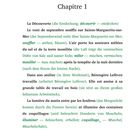 Kapitel 1: Französischer Text mit deutschen Übersetzungen in Grün. Eine Szene beschreibt Morgenlicht und Bérengère Lefèvre.
