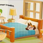 „Das Kätzchen schlummert friedlich, in den Schlaf gewiegt vom Ticken der großen Uhr.“ Ein Raum mit Bett, Wecker und Pflanze.