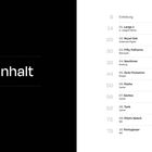 "Inhalt" in weiß auf schwarzem Hintergrund links. Rechts: Seitenzahlen, Uhrenmodelle und Marken auf weißem Hintergrund.