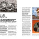 QUELLEN UND INTERPRETATION. Wissen über römische Mythologie stammt aus literarischen Werken, Überlieferungen, Inschriften. Links oben: antike Stadt; rechts oben: Tempelruine in sonniger Landschaft; unten: alter Gegenstand mit Gravur.