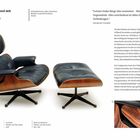 Eames-Klubsessel mit Hocker, 1956. Palisanderfurnier, Leder, Aluminium. Zitat: „Letzten Endes hängt alles zusammen...”