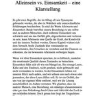 Kapitel 1 thematisiert „Alleinsein vs. Einsamkeit“ mit einer Klarstellung. Es beleuchtet ihre Unterschiede und Auswirkungen.