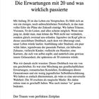 Kapitel 1: Die Erwartungen mit 20 und was wirklich passierte. Es geht um Lebenspläne und Realität.