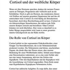 Titel: "Cortisol und der weibliche Körper". Text über Cortisol als wichtiges Hormon, seine Rolle im Körper und Auswirkungen.