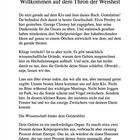 "Willkommen auf dem Thron der Weisheit" und ein humorvoller Text über kreative Ideen beim Toilettenbesuch.