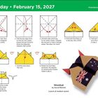 Anleitung zur Falttechnik eines Papiermodells, datiert auf Montag, den 15. Februar 2027. Thema: Wombat.