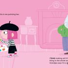 Ein Mädchen malt einen gelben Vogel auf einer Staffelei. Ein älterer Mann schaut lächelnd zu.