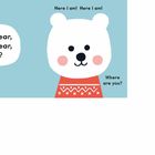 Text: "Little polar bear, where are you? Here I am! Here I am! Where are you?" Illustration: Weißer Bär im roten Pullover.