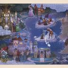 Illustration eines Märchenlands mit Burgen, Flüssen, und Figuren in mittelalterlichen Kostümen.