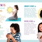 Inhaltsverzeichnis zu Wellness: "Wake, Play, Sleep", "Everyday Wellness", "About Face", "Hair Care". Mädchen beim Yoga.