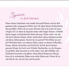 "Spüre in dich hinein" steht oben. Der Text beschreibt eine Achtsamkeitsübung zur Stressbewältigung durch Körperwahrnehmung. Links ein florales Muster.