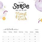 Text: "Alle eure Sorge werft auf ihn, denn er sorgt für euch." "Oktober" Kalender mit Verzierungen.