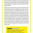 Text oben: "HORIZONT". Weiter unten: "WOWEFFEKTE!" und "Spiele mit der Wahl deiner Fluchtpunkte für interessante Blickwinkel!"