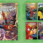 "The Amazing Spider-Man" in großen Buchstaben, umgeben von actionreichen Szenen mit Spider-Man und seinen Gegnern, grüne Hintergrundfarbe.