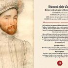 Links ein Porträt eines Mannes in historischer Kleidung, rechts Text mit Titel: "Diamond of the Court: Melchior de...", über seinen Vorlieben und Abneigungen.