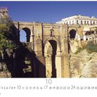 Text: „Ronda“, „CASARES EDITION“, Zahlen von 1 bis 31. Eindruck: Eine massive, alte Brücke über eine Schlucht.
