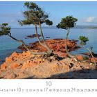 Text: "Palombaggia", "10", "CASARES EDITION". Küstenlandschaft mit roten Felsen, Bäumen und ruhigem, blauem Meer.