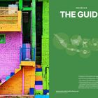 Text: "Indonesia THE GUIDE. Sumatra p461, Java p68, Kalimantan p536, Bali p183, Nusa Tenggara p286, Sulawesi p587, Maluku p371, Papua p416." Links eine bunt gestrichene Gebäudewand, rechts eine grüne Fläche mit Kartenmarkierungen.