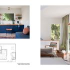 Texte: "Left: Lorem ipsum dolor sit amet Right: At vero eos et accusam..."; Innenräume mit Holzböden und moderner Einrichtung.