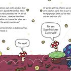 Comic-Illustration mit Pilzen. Texte: „Mir nach!“, „Für den Superfröhlichen Zauberwald!“, „FÜR DIE FREIHEIT!“