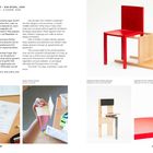 Titel: "Cornelius Richter – Ein Stuhl, 2025". Texte diskutieren kindliche Entwürfe. Oben rechts ein roter Holzstuhl und naturbelasserenelemente.