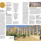 "Schon gewusst? Die meisten Pferde der portugiesischen Rasse Lusitano sind grau, falb und braun." Unten: Ruinen eines Aquädukts.