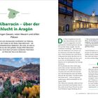 40. Albarracín – über der Schlucht in Aragón. Zwischen engen Gassen, roten Mauern und stillen Plätzen. Kartenumriss von Spanien.