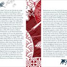 "Erdbeben: Warum gerade Japan? Tiefer unter der Erde lebt der riesige Katzenfisch Namazu." 

Die Illustration zeigt traditionelle japanische Muster und Symbole in Rot und Weiß.