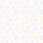 Eine Illustration mit einem Muster aus pastellfarbenen Blumen in Hellrosa, Hellblau und Hellgelb auf weißem Hintergrund.