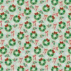 Keine Texte. Weihnachtliches Muster mit Kränzen, Schleifen, Schneeflocken und Stechpalmenzweigen auf hellem Hintergrund.