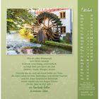 Text: "Oktober So 17 Mo 18 Di 19 Mi 20 Do 21 Fr 1 22 Sa 2 23...". 
Altes Wasserrad an einem Fluss in der Natur.