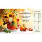 Texte: "Vergesst nicht, Gastfreundschaft zu üben... Hebräer 13,2", Monatskalender: Oktober. Blumenstrauß in Kürbisvase.