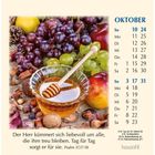 Kalender für Oktober, Psalm 37,17-18: "Der Herr kümmert sich liebevoll..." Bild von Trauben, Honigschale, Nüssen.